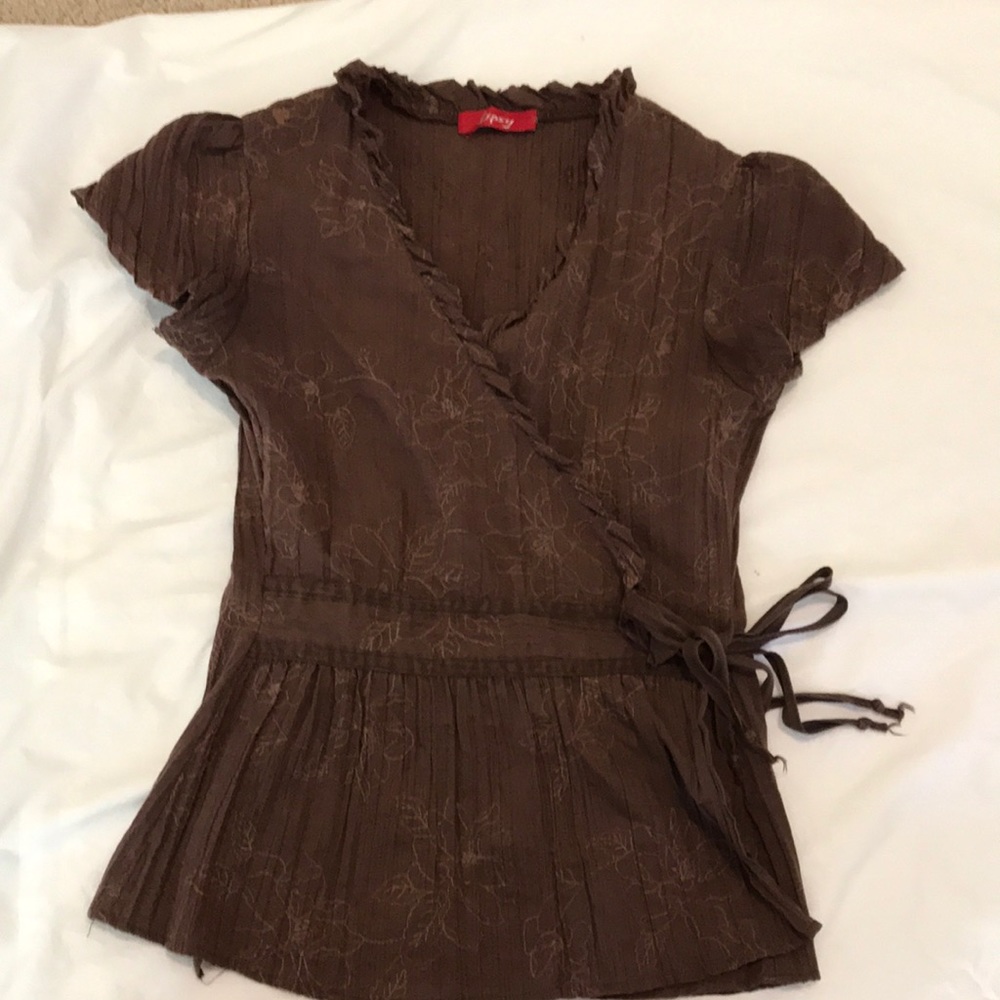 BROWN WRAP TOP - Picture 2 of 6